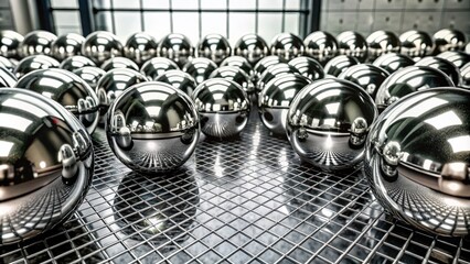 Futuristic Chrome Spheres on Grid Surface - Architectural Photography