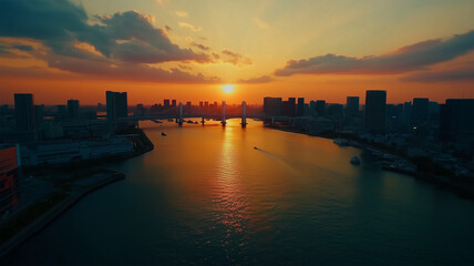 Fototapeta premium 東京お台場の夕日の眺望