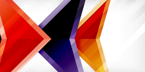 Arrows with 3d effect abstract background. Triangles on light grey backdrop