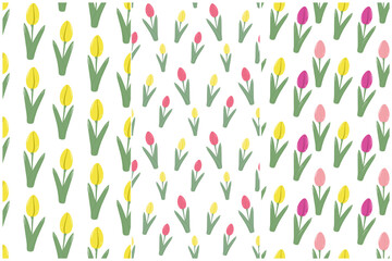 Stylized tulips Seamless pattern in trendy spring yellow and pink shades. Background idea Set of 3