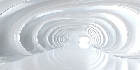 Obraz premium A futuristic, abstract tunnel with smooth, white walls, creating a sense of depth and tranquility in a minimalist design.