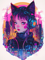 Chibi Yokai Fantasy Character: Solarpunk Synthwave Fusion Art