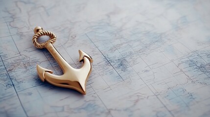 Explore the charm of vintage nautical decor with a brass anchor resting on an antique map, evoking maritime adventure and history