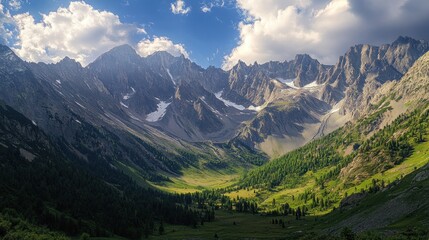 Majestic Mountain Range with Snow-Capped Peaks