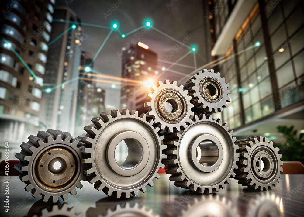 Aufkleber gears representing business development and growth in a dynamic environment