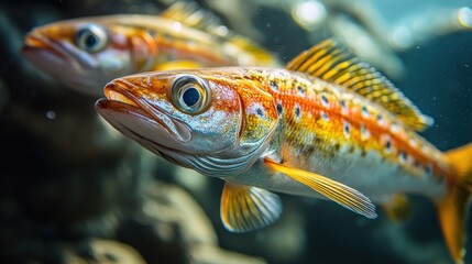 Fototapeta premium Underwater view of colorful fish swimming gracefully.