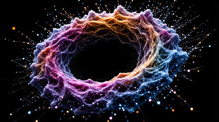 A spiral of colorful lights with a black center