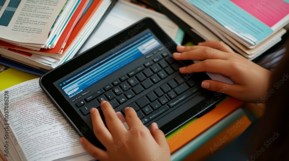 Poster person using tablet computer. close-up hands work on tablet
