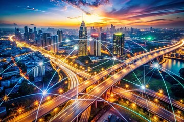 Fototapeta premium Global Network Connection Through Drone Photography: Aerial View of International Connectivity