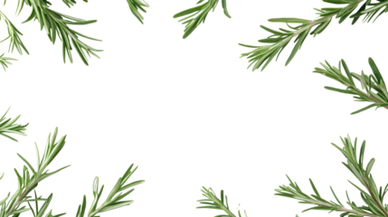 Rosemary arranged in a picture frame on a white background