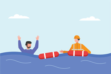  Rescue concept. Colored flat vector illustration isolated.