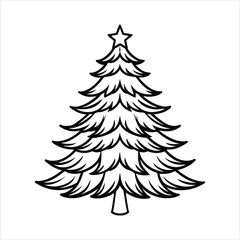 Christmas Tree vector illustration in black and white - Christmas tree lights Clipart Design
