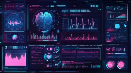 Obraz premium Digital health illustration, showing a digital health dashboard displaying patient data, colorful vector design