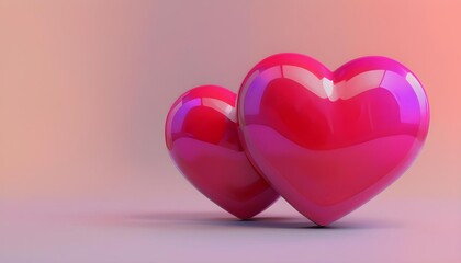 Glossy pink hearts on gradient background, romantic design, love and Valentine's Day symbol