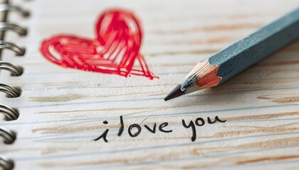 Handwritten I Love You on Notepad with Pencil, Romantic Concept, Valentine's Day Symbol