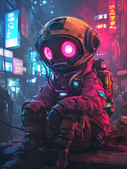 Mystical Yokai Chibi in Solarpunk and Synthwave Style: Anime Illustration