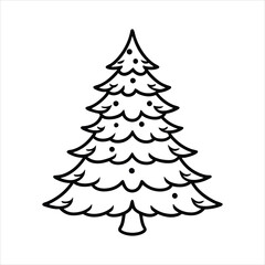 Christmas Tree vector illustration in black and white - Christmas tree lights Clipart Design
