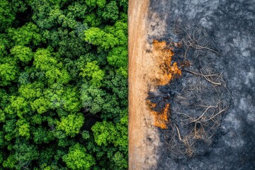 Aerial view of deforested area of the Amazon rainforest caused by illegal mining activities, created with Generative AI
