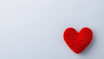 Red knitted heart on light blue background, symbolizing love and warmth, Valentine’s theme