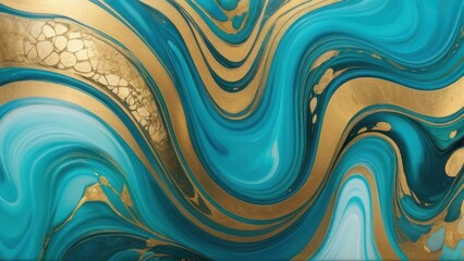 Obraz premium A vibrant abstract artwork featuring swirling teal and gold hues, perfect for modern home decor or artistic projects