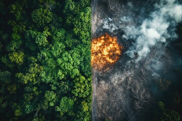 Aerial view of deforested area of the Amazon rainforest caused by illegal mining activities, created with Generative AI
