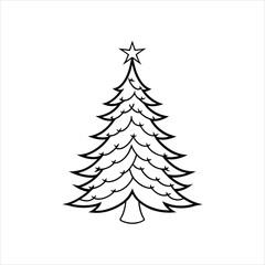 Obraz premium Christmas Tree vector illustration in black and white - Christmas tree lights Clipart Design 