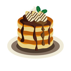 パンケーキ単品イラスト　バナナとチョコレートソース