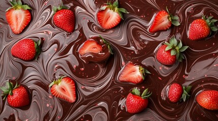 Chocolatey background with strawberries on top