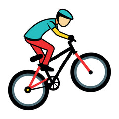 Naklejka premium BMX Bicycle Sport Vector Illustration featuring a Man Performing Extreme Stunts, such as Jumping or Standing, in a Flat Style white Background