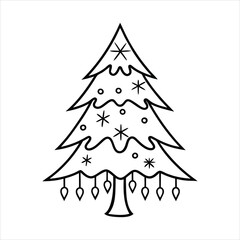Christmas Tree vector illustration in black and white - Christmas tree lights Clipart Design
