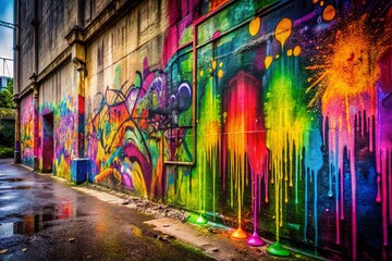 Fototapeta premium Handdrawn Graffiti Stencils Mockup with Dripping Paint and Splash Effects for Urban Street Art Projects