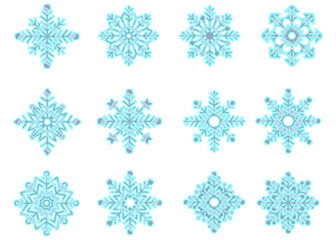 set of snowflakes on white, set of snowflakes