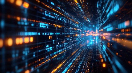 Dynamic depiction of data flowing through the internet, visualized as streams of light traveling between devices in a futuristic setting.