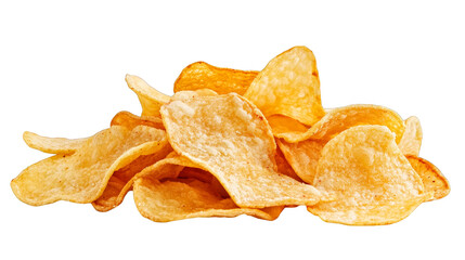 A pile of golden crispy potato chips, the perfect salty snack for every occasion