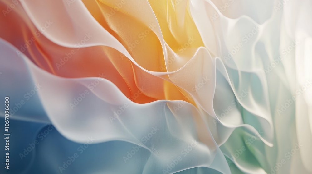Poster an abstract artwork featuring calming colors and forms displayed on a wall illustrating the healing 