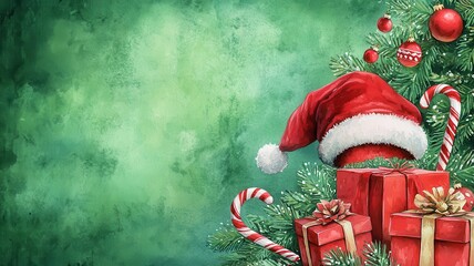 Watercolor Christmas set,Christmas decoration element,Surprise winter holiday realistic objects,Decoration elements for greeting cards banners,Merry Christmas and happy new year greeting concept.