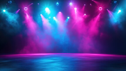 Abstract Stage at Night Illuminated with Pink and Blue Lights
