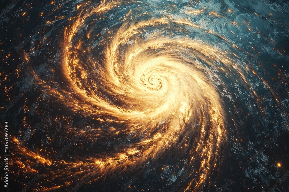Poster a stunning view of a swirling galaxy, showcasing vibrant colors and dynamic patterns of light in the