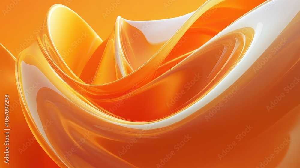 Poster abstract orange background featuring a round fantastical form with a futuristic curved design 3d ren