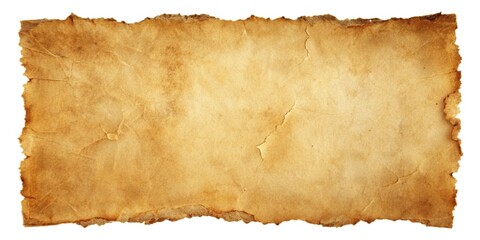 Distressed parchment-style paper with a worn and torn appearance, crinkled paper, paper imperfections, worn edges, ripped paper, parchment style