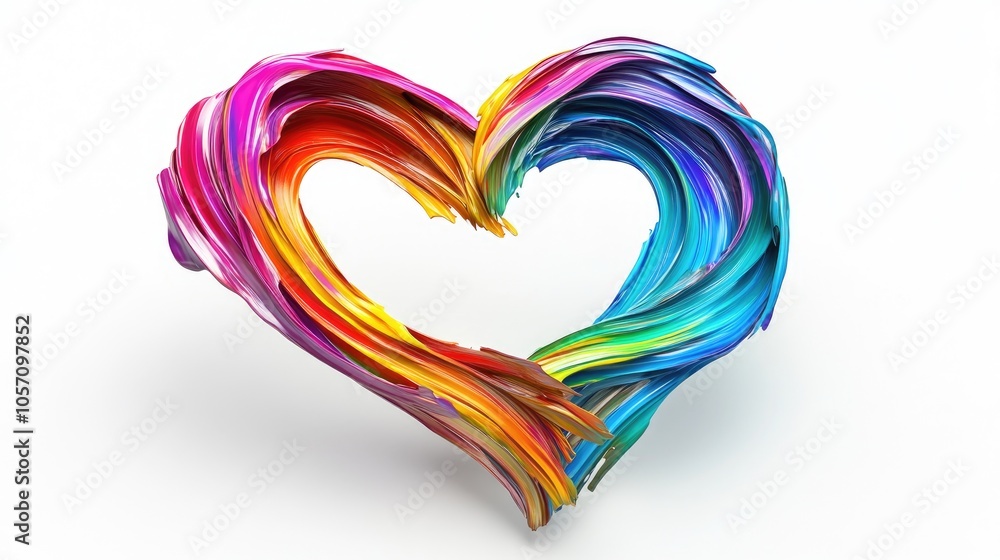 Poster 3d rendering of an abstract brush stroke featuring a creative smear effect paint splash in heart sha