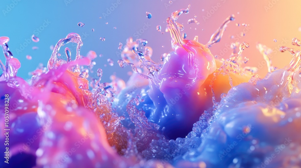 Poster abstract background featuring water splashes created through 3d rendering techniques