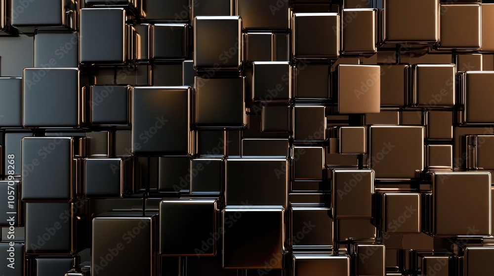 Poster abstract glossy brown mosaic tile wall texture featuring geometric shapes creating a glamorous 3d wo