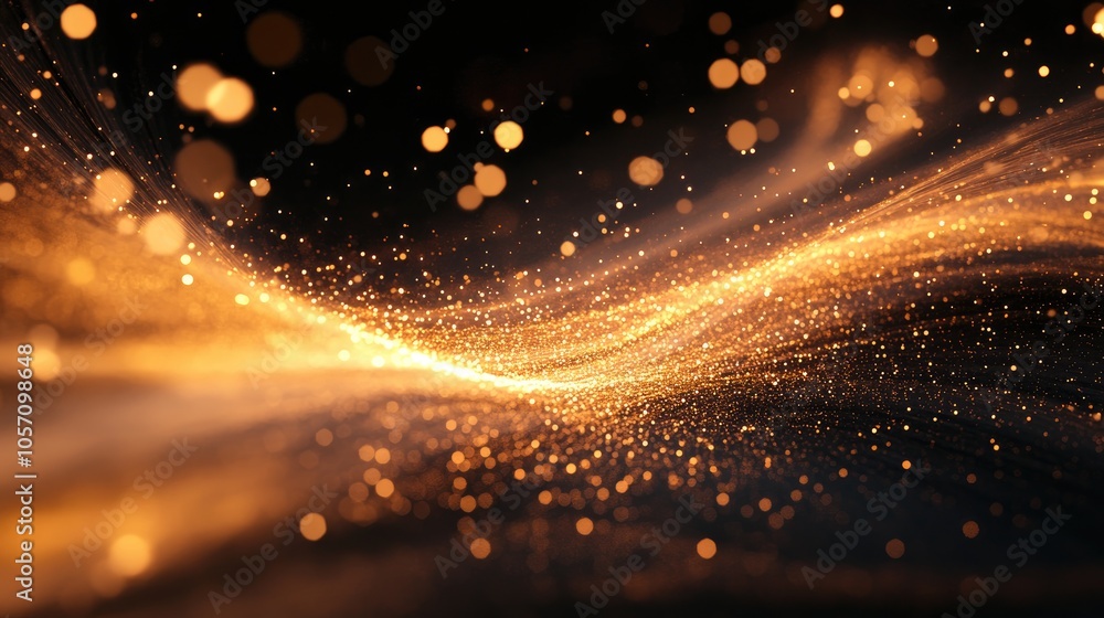 Poster abstract shimmering light effect from optical fibers on a dark backdrop