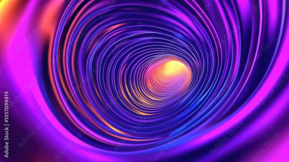 Poster 3d rendering featuring luminous curving lines and a neon circle set against an abstract psychedelic 