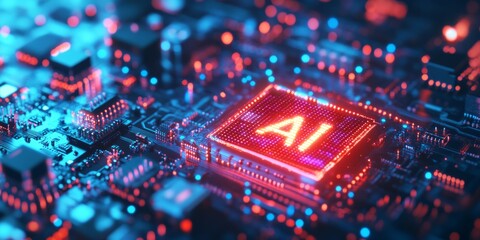 Fototapeta premium Abstract futuristic digital technology background with glowing hologram text 