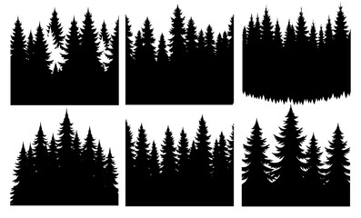 Obraz premium Set of coniferous forest edge silhouettes forming a variety of different shapes