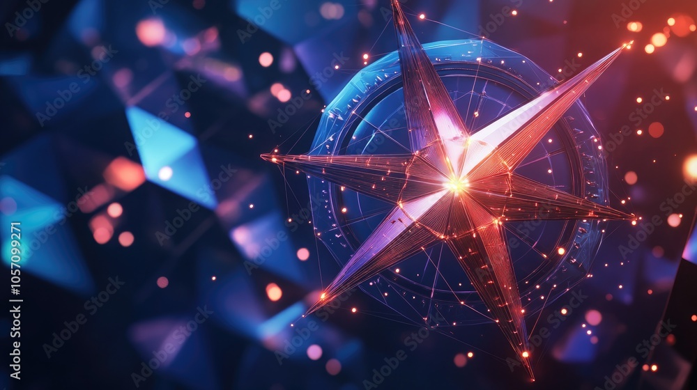 Poster abstract design celebrating the new year with a compass featuring low polygon shapes and a geometric