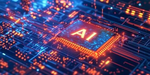 Obraz premium Abstract futuristic digital technology background with glowing hologram text 