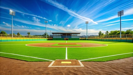 Obraz premium High School Synthetic Turf Softball Field View at Third Base – Vibrant Sports Environment